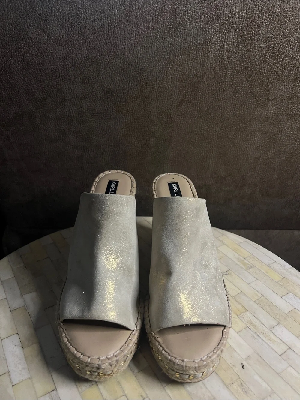 Karl Lagerfeld Light Beige Espadrille Wedge Mules - Picture 2 of 9